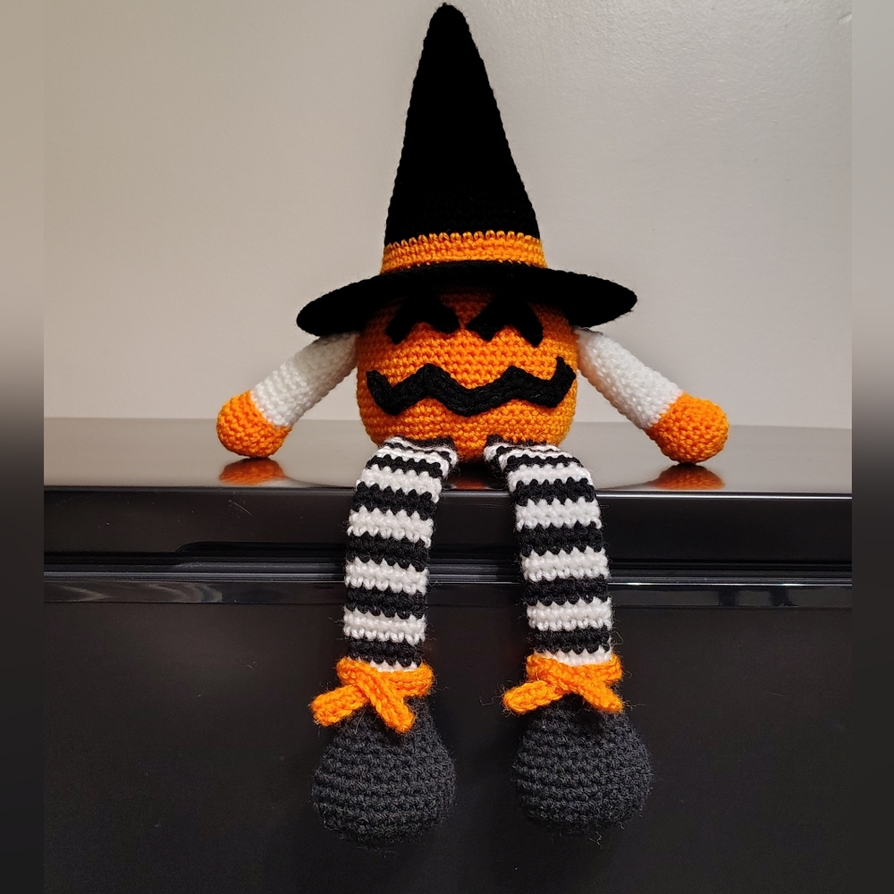 Handmade Pumpkin Witch Shelf Sitter